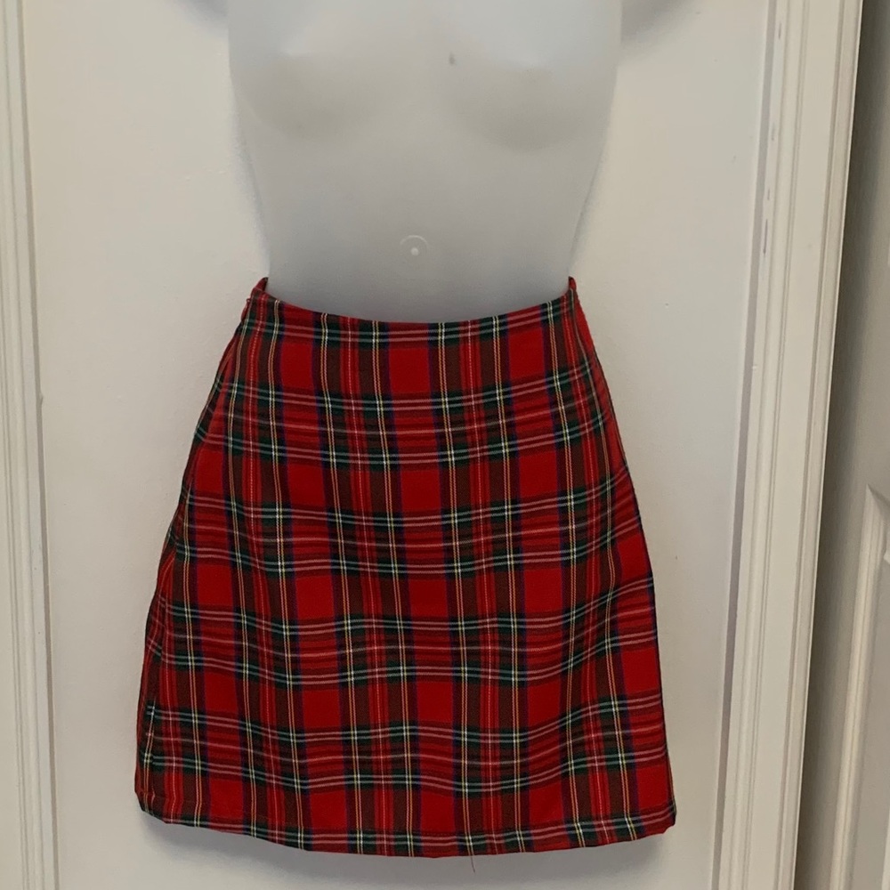 red plaid skirt